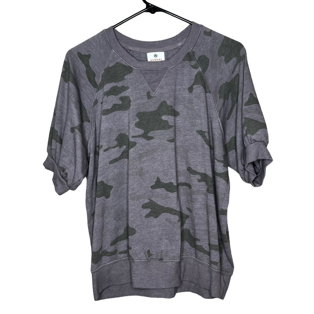 Sundry Womens Camo Short Sleeve Crewneck Sweatshirt Size 2 Made In USA Shirt